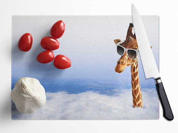 Giraffe Head In The Clouds Glass Chopping Board