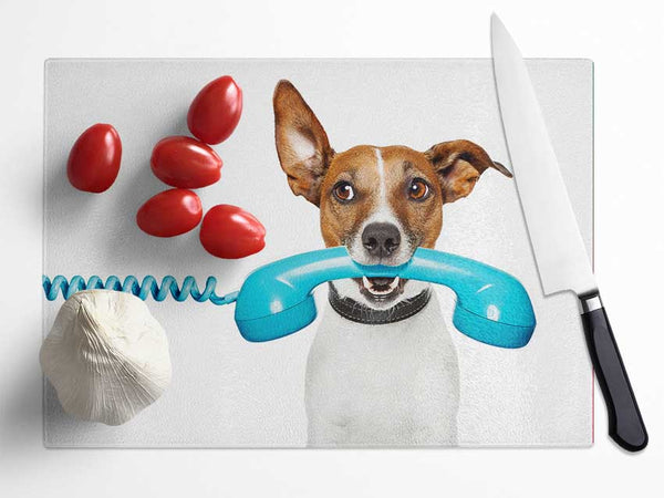 Terrier Dog Phone Call Glass Chopping Board