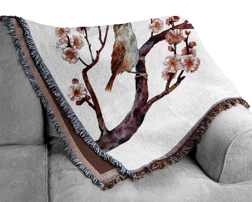 Cherry Tree Love Birds Woven Blanket