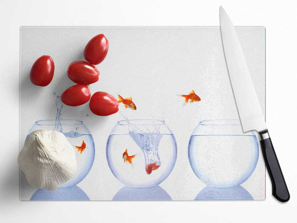 Jumping Goldfish Trio Glass Chopping Board