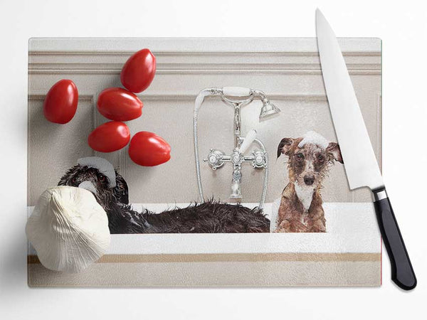 Bath Time Dogs Glass Chopping Board