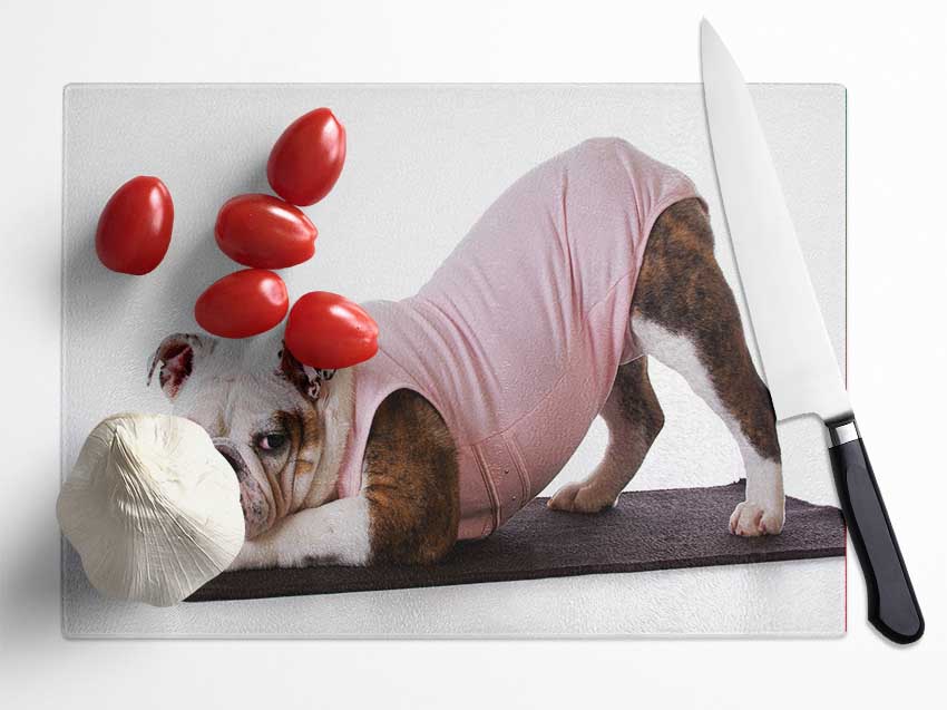 British Bulldog Yoga Stretch Glass Chopping Board