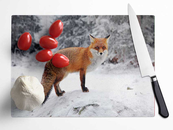 Snow Fox Glass Chopping Board