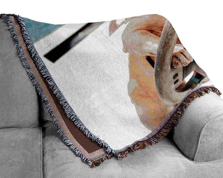 Speed boat French bulldog Woven Blanket