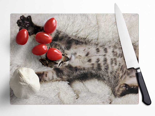 Cat Nap Glass Chopping Board