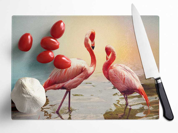 Flamingo Sunset Glass Chopping Board