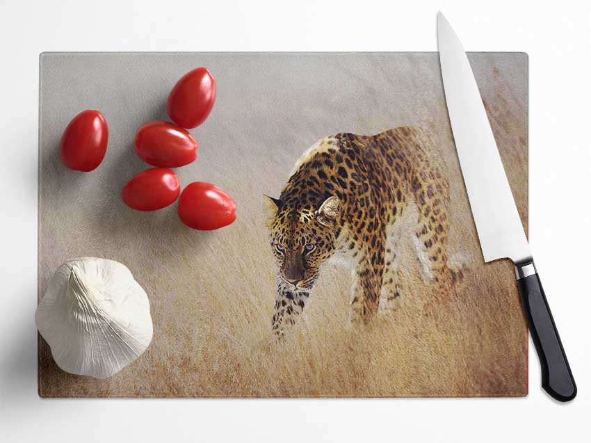 Prowling Leopard Glass Chopping Board