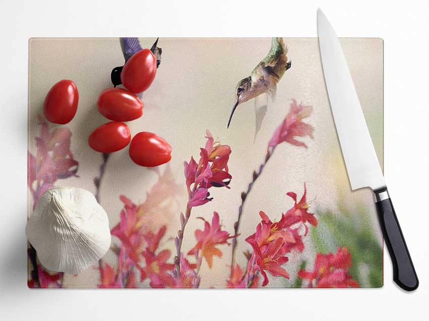 Hummingbird Delight Glass Chopping Board