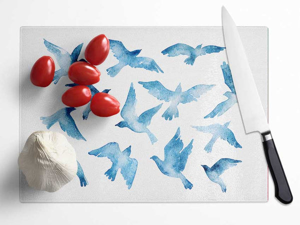 Blue Doves Glass Chopping Board