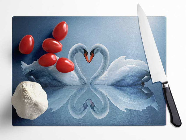 Heart shaped Swans Glass Chopping Board