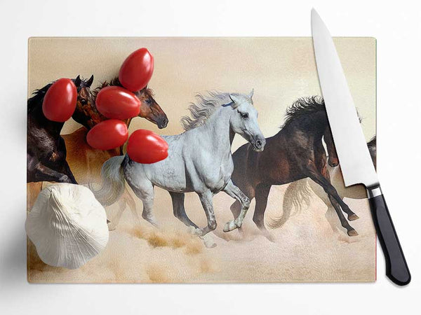 Wild Stallion Horse Desert Glass Chopping Board