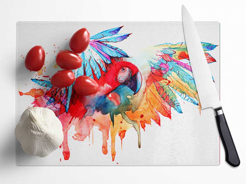 Colourful Parrot Glass Chopping Board