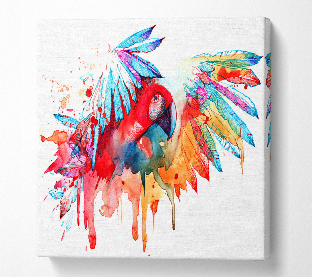 A Square Canvas Print Showing Colourful Parrot Square Wall Art