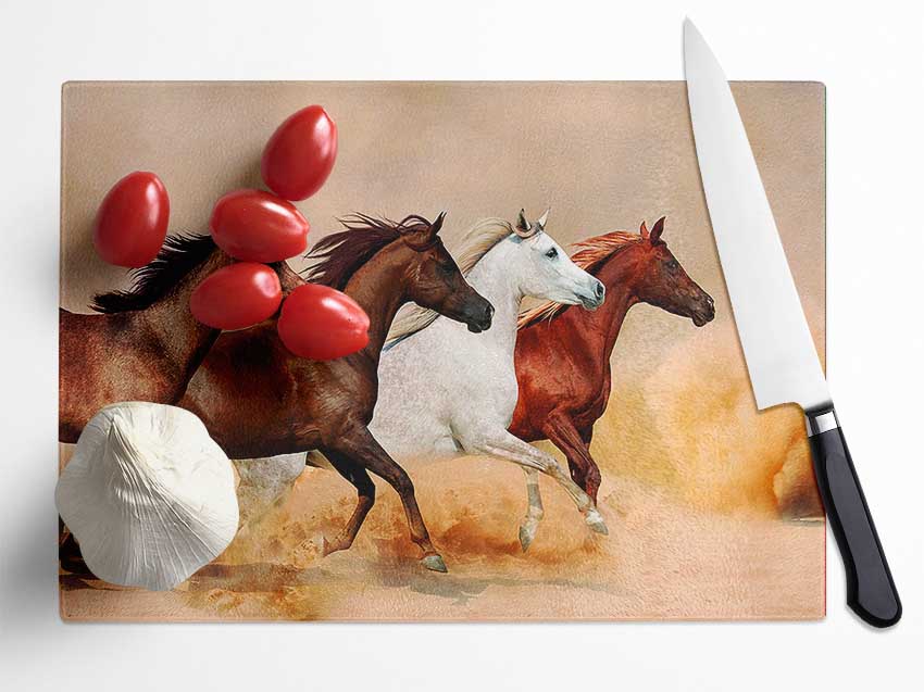 Horse Stampede Glass Chopping Board