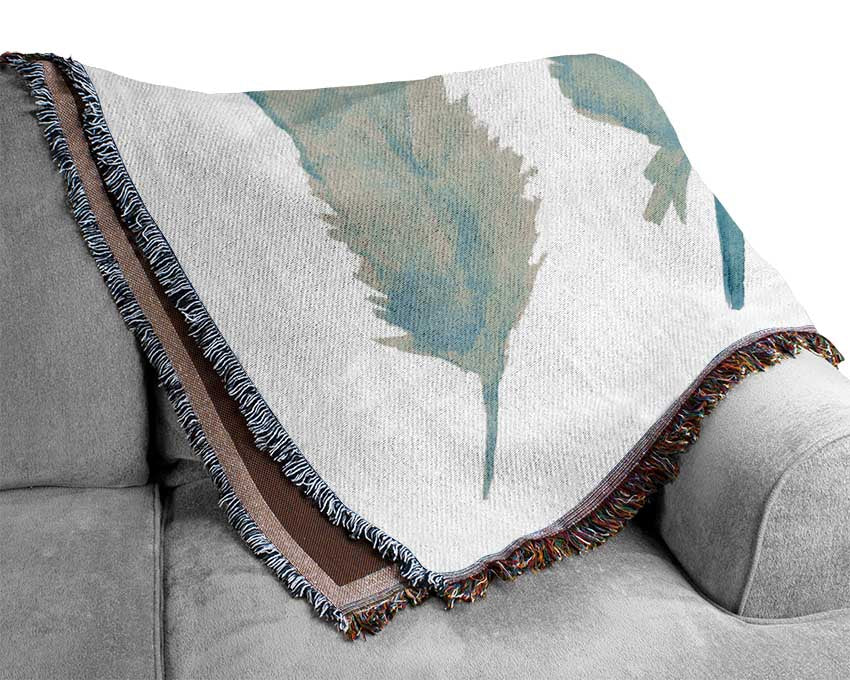 Green Blue Indian Feathers Woven Blanket