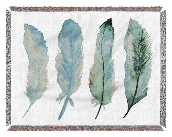 Green Blue Indian Feathers Woven Blanket