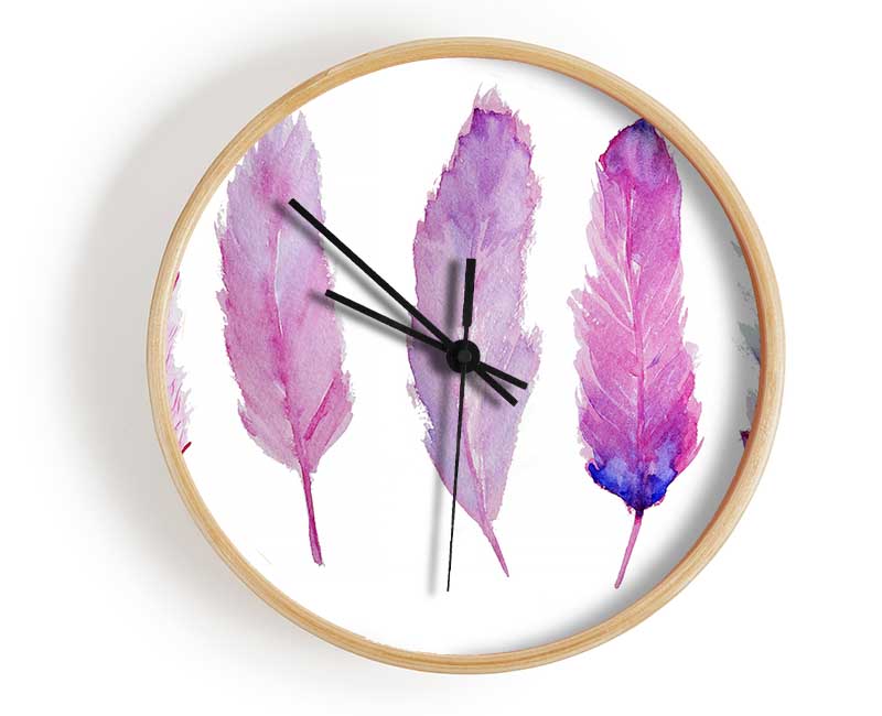 Pink Indian Feathers 1 Clock - Wallart-Direct UK