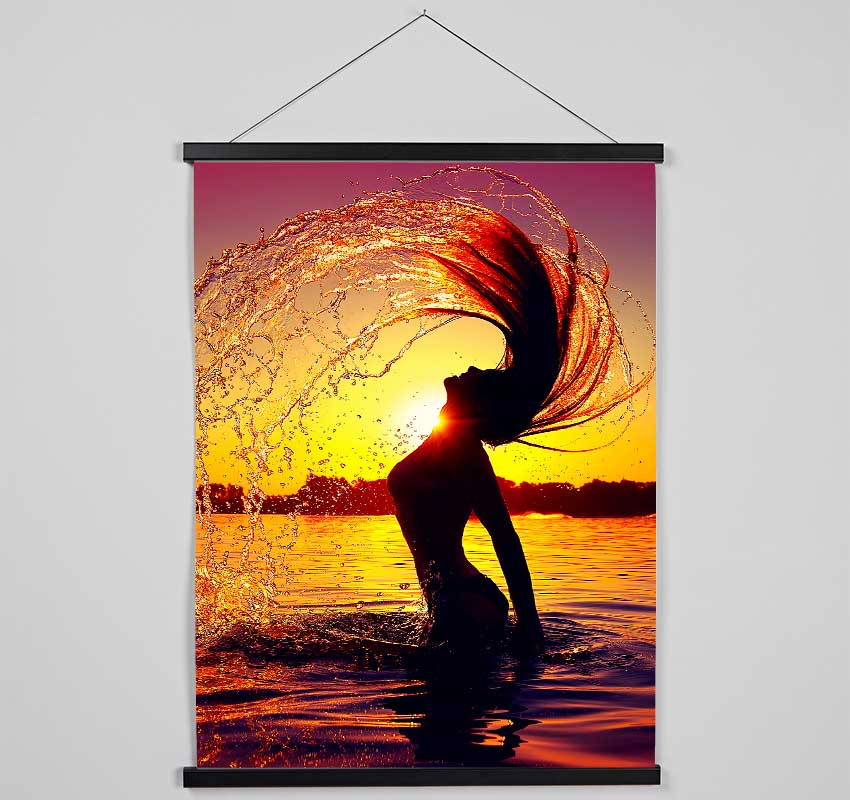 Sunset woman Ocean Splash Hanging Poster - Wallart-Direct UK