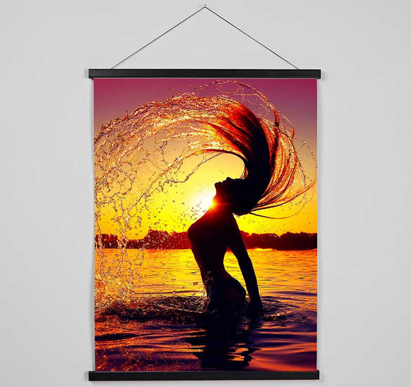 Sunset woman Ocean Splash Hanging Poster - Wallart-Direct UK