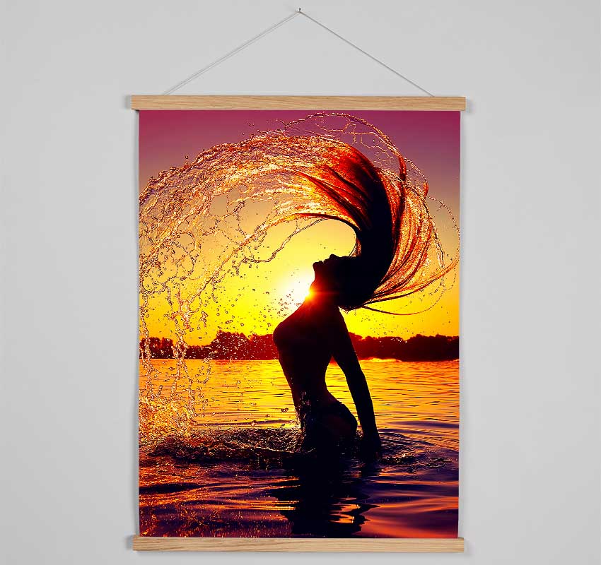 Sunset woman Ocean Splash Hanging Poster - Wallart-Direct UK