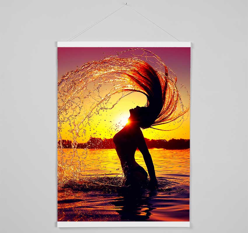 Sunset woman Ocean Splash Hanging Poster - Wallart-Direct UK