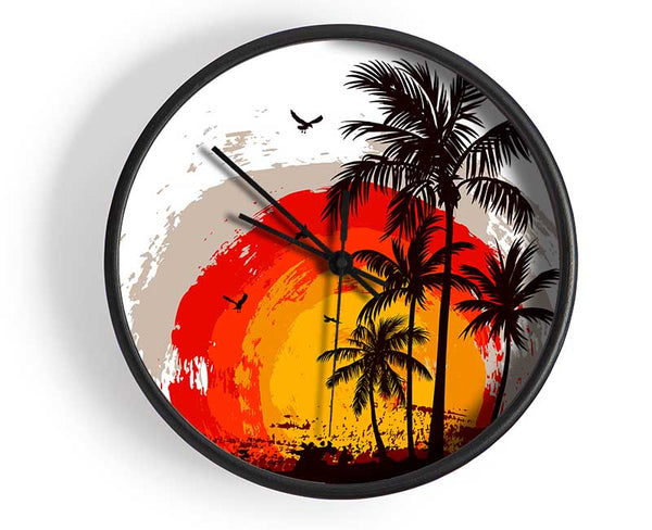 Impressionist Palm Tree Sun Clock - Wallart-Direct UK