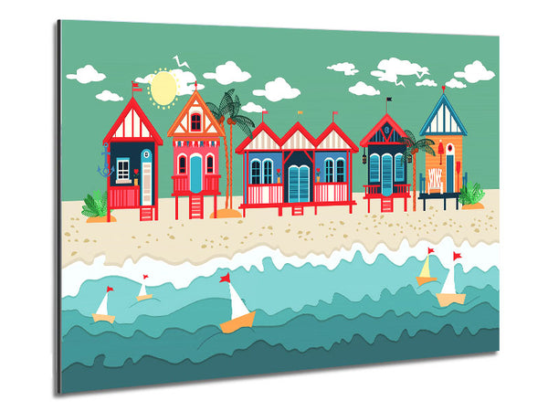 Beach Huts And Sailboats