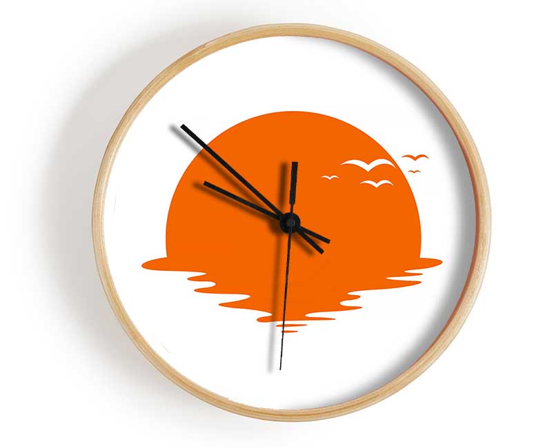 Birds In The Orange Sun Clock - Wallart-Direct UK