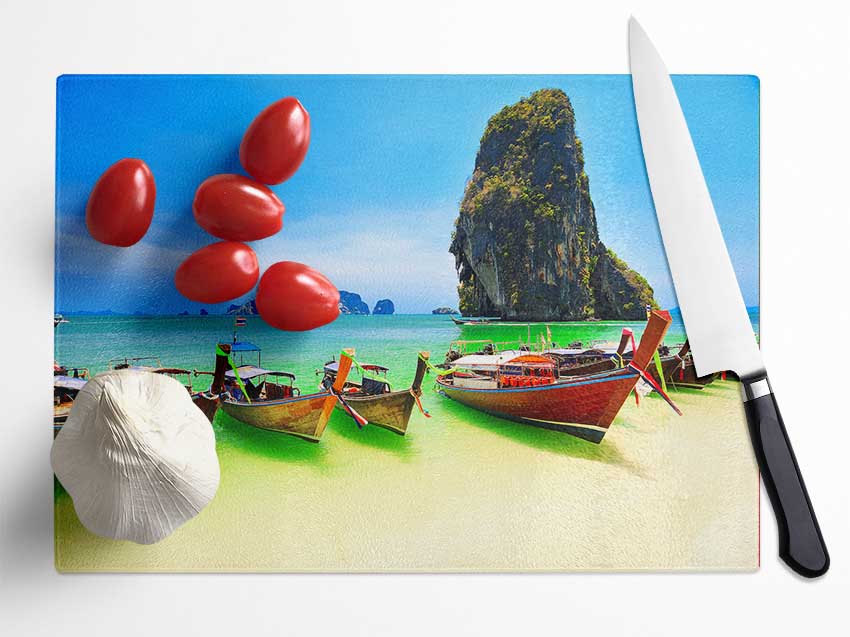 Thailand Boats Glass Chopping Board