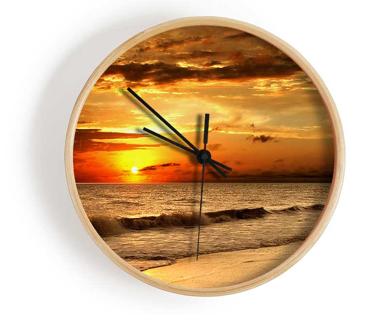 Sunset Waves 1 Clock - Wallart-Direct UK