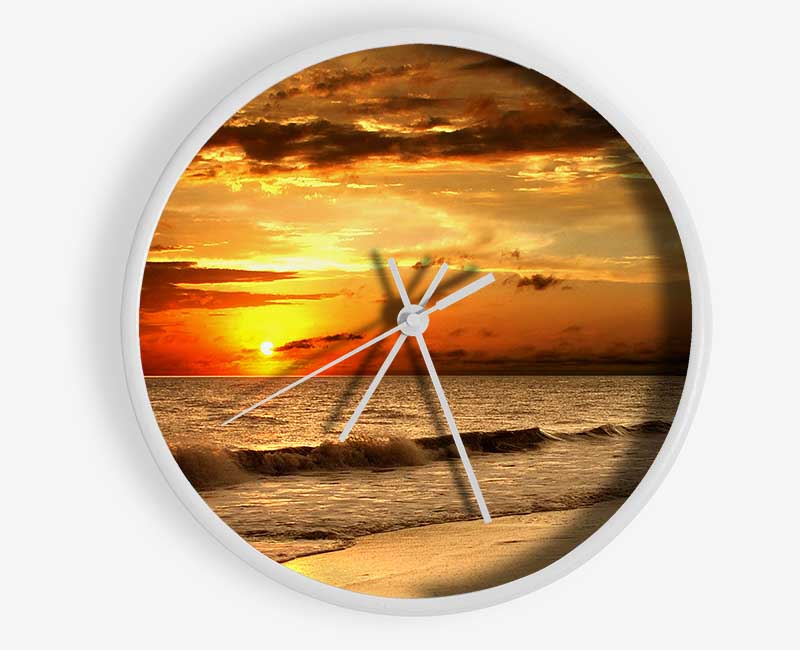 Sunset Waves 1 Clock - Wallart-Direct UK