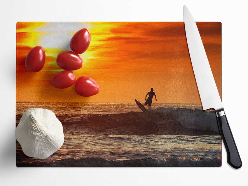 Sunset Surfing Glass Chopping Board