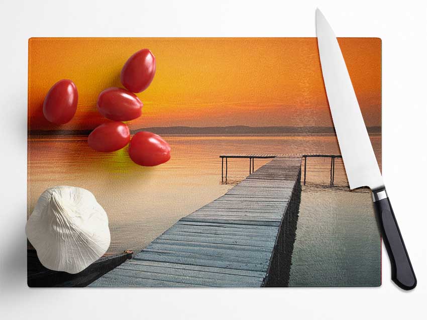 Boardwalk Sunset Glass Chopping Board