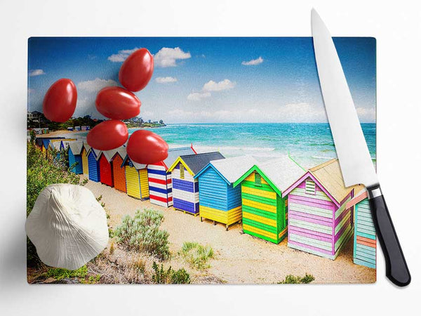 Beach Hut Delight Glass Chopping Board