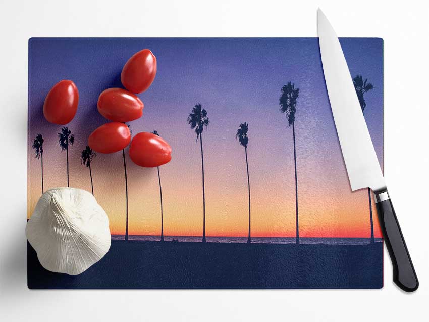 Palm Tree LineUp Glass Chopping Board