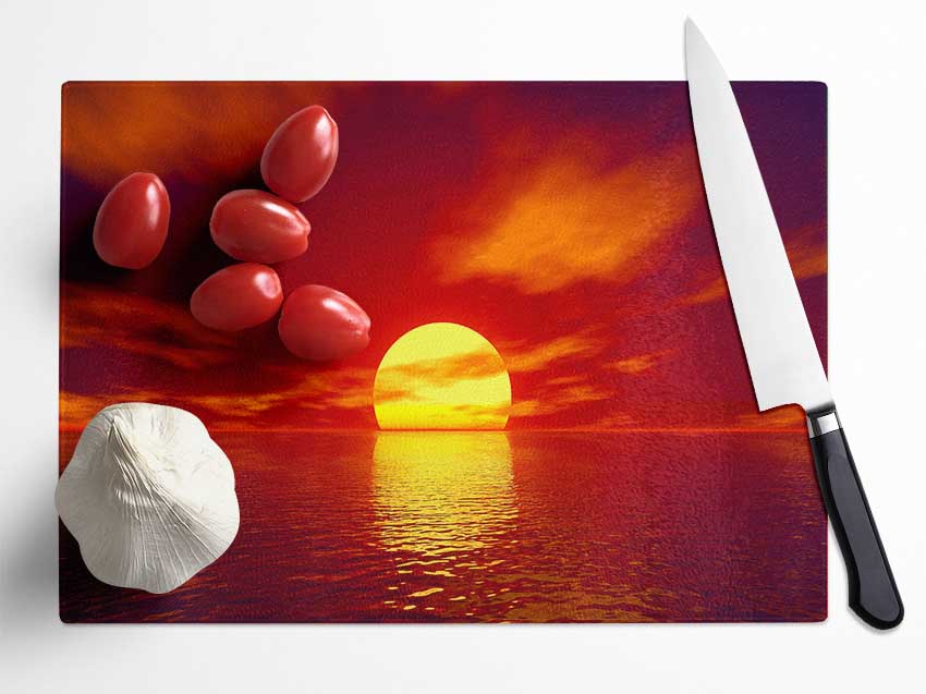 Golden Sun In The Red Sky Glass Chopping Board