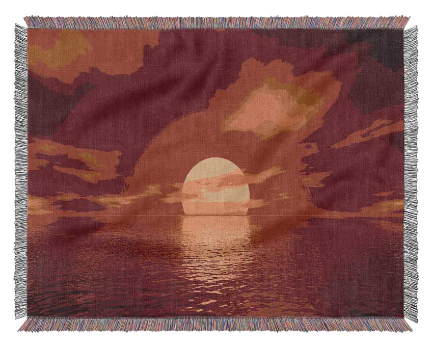 Golden Sun In The Red Sky Woven Blanket