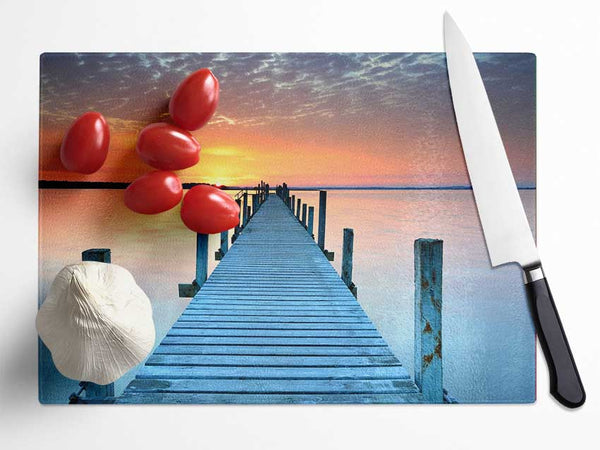 Peaceful Boardwalk Skies Glass Chopping Board