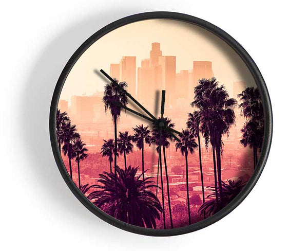 City Through The Palm Trees Clock - Wallart-Direct UK