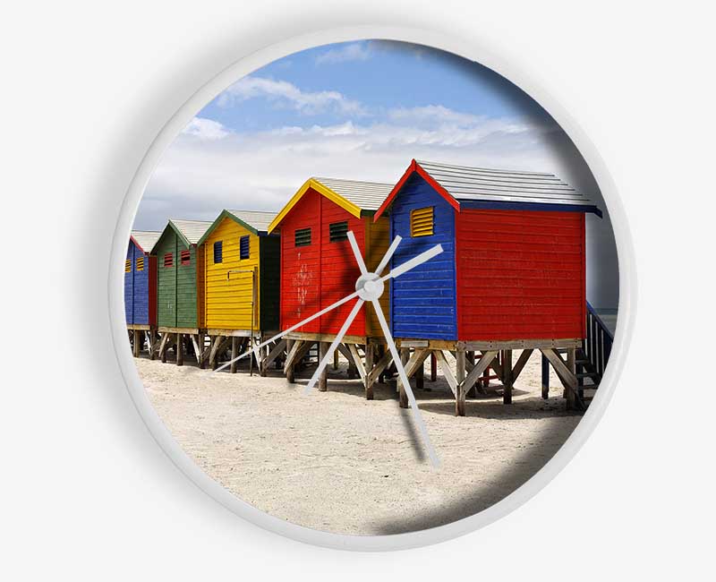 Row Of Beach Huts Clock - Wallart-Direct UK