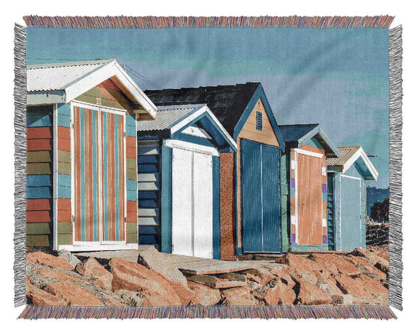 Beach Hut Rocks Woven Blanket