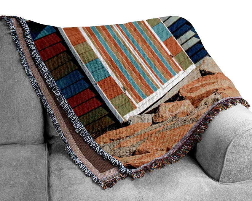 Beach Hut Rocks Woven Blanket