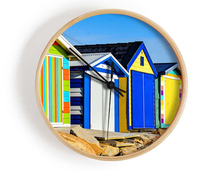 Beach Hut Rocks Clock - Wallart-Direct UK