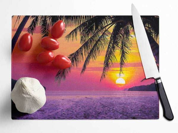 Between The Palm Trees Glass Chopping Board