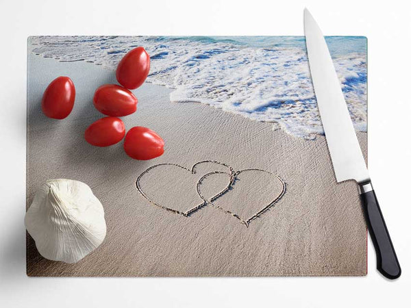 Two Hearts As One Glass Chopping Board