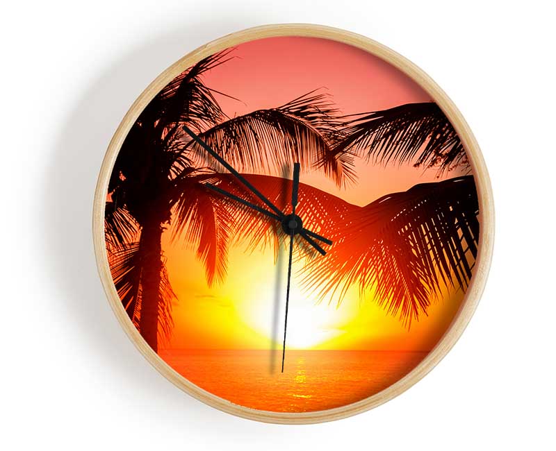 Sun Between The Palm Trees Clock - Wallart-Direct UK