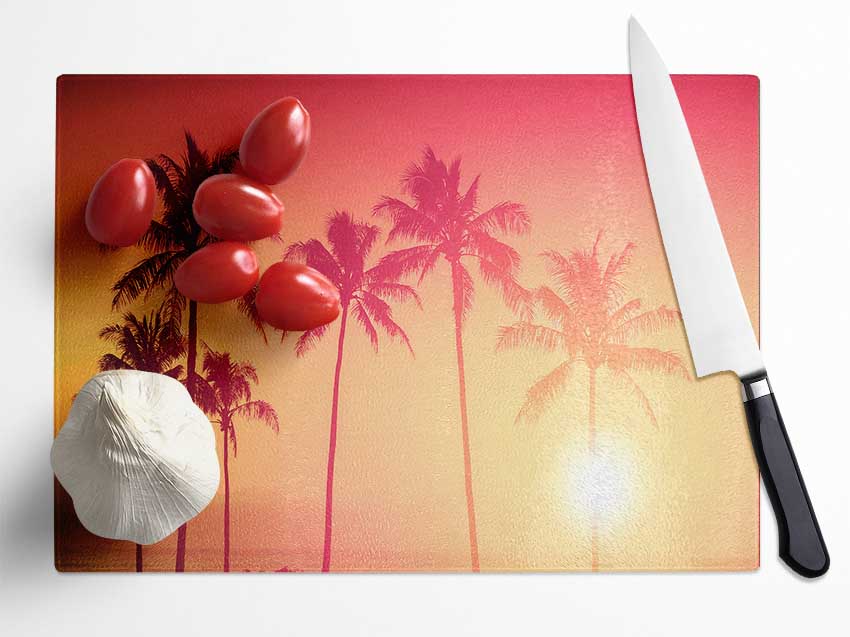 Palm Tree Haze Glass Chopping Board