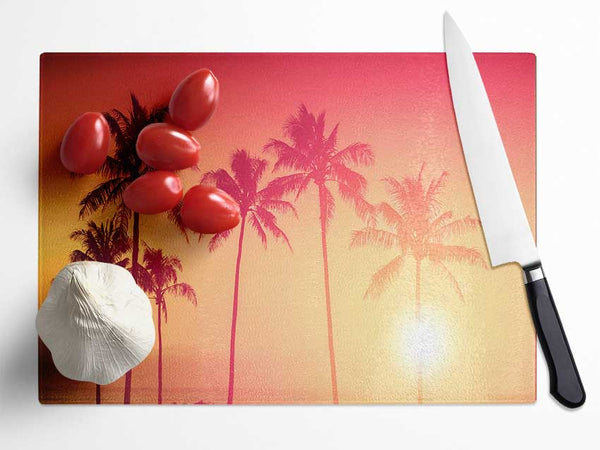 Palm Tree Haze Glass Chopping Board