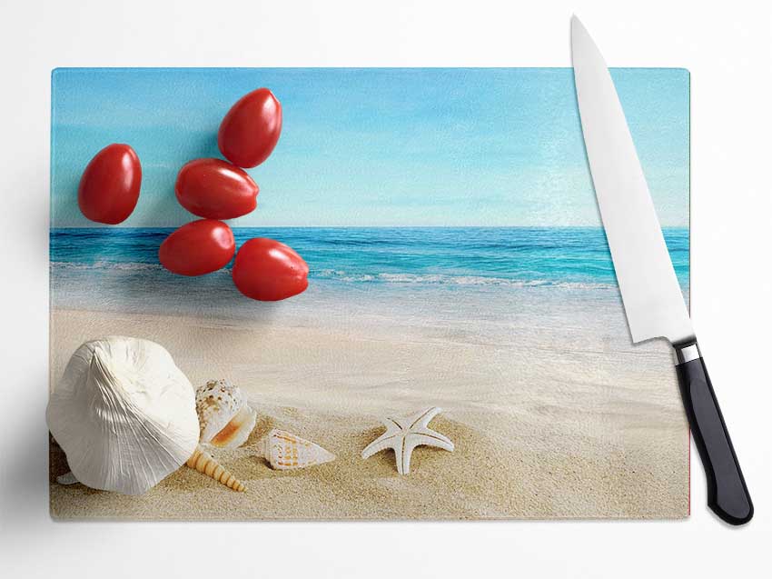 Ocean Shells Glass Chopping Board