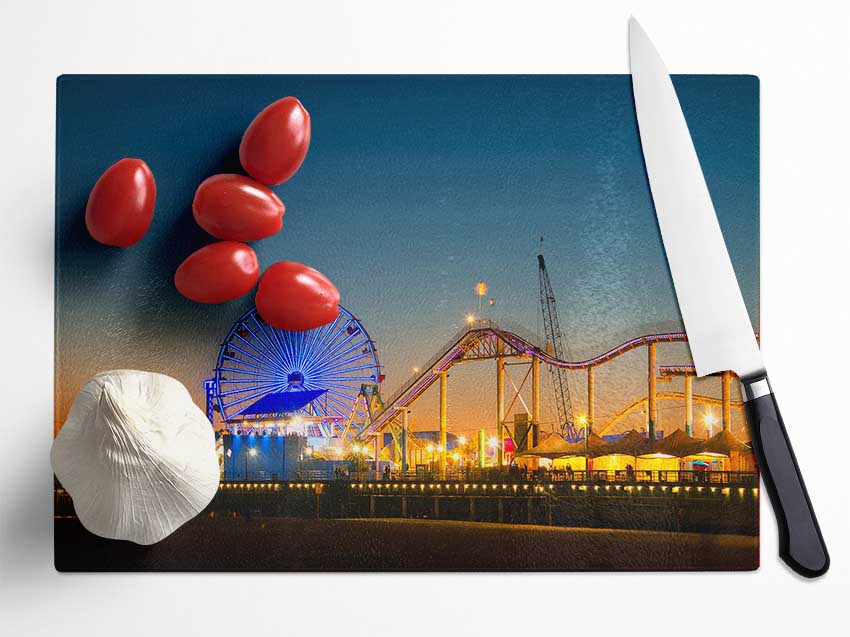 Santa Monica Pier At Dusk Glass Chopping Board